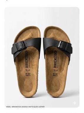Birkenstock Arizona Matte Black Leather Slide Sandals